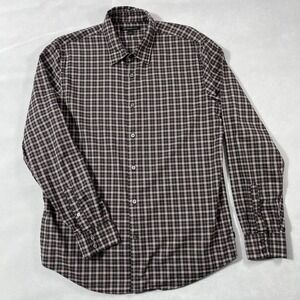 John Varvatos Button Up Shirt Mens Large Black Red‎ Plaid Long Sleeve Casual